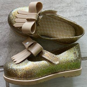 Mini Melissa Gold Glitter Bow Mary Janes